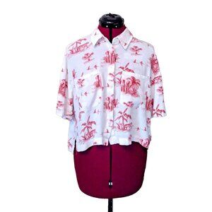 Ana Button Front Shirt Red White Women Size Large Button Front Pockets